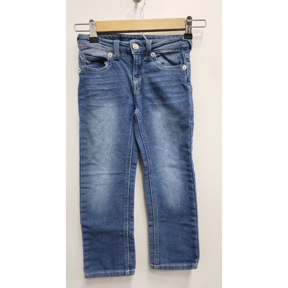 True Religion Girls True Patch Jeans Size 5 Blue Medium Wash Straight Leg Denim